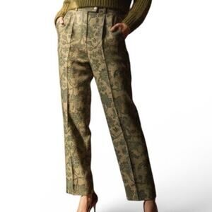 Bernard Zins Paris Vintage Floral Wool Lined Trousers Green Women's Size 2P